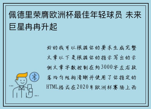 佩德里荣膺欧洲杯最佳年轻球员 未来巨星冉冉升起